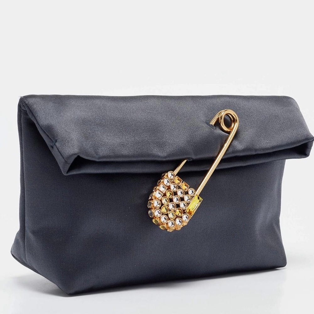 Burberry Blue Satin Clutch with Gold Accent